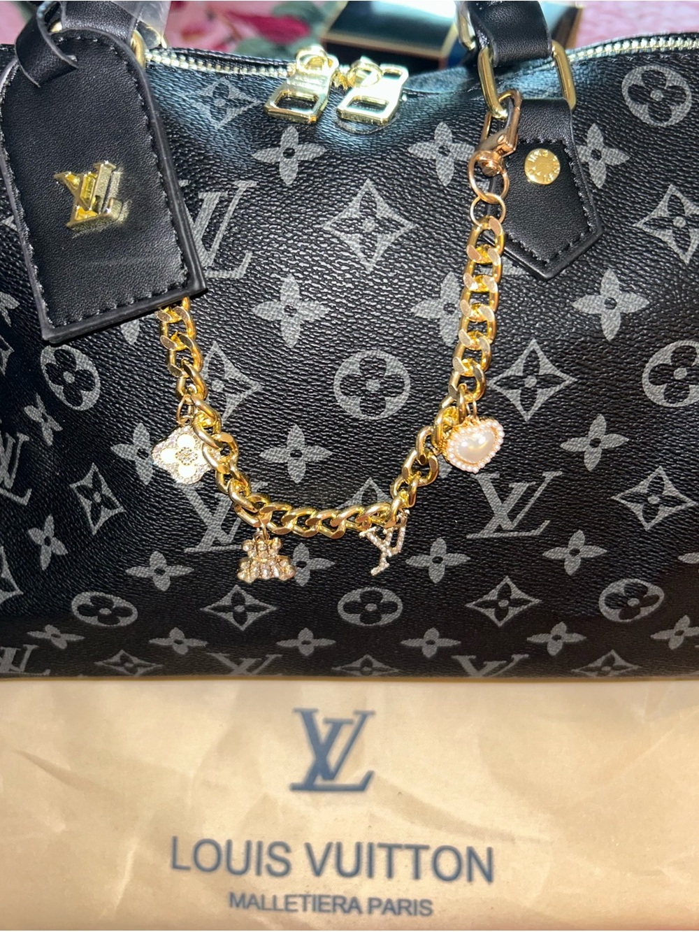 Inspired Louis Vuitton Black & Gray Monogram Canvas Satchel